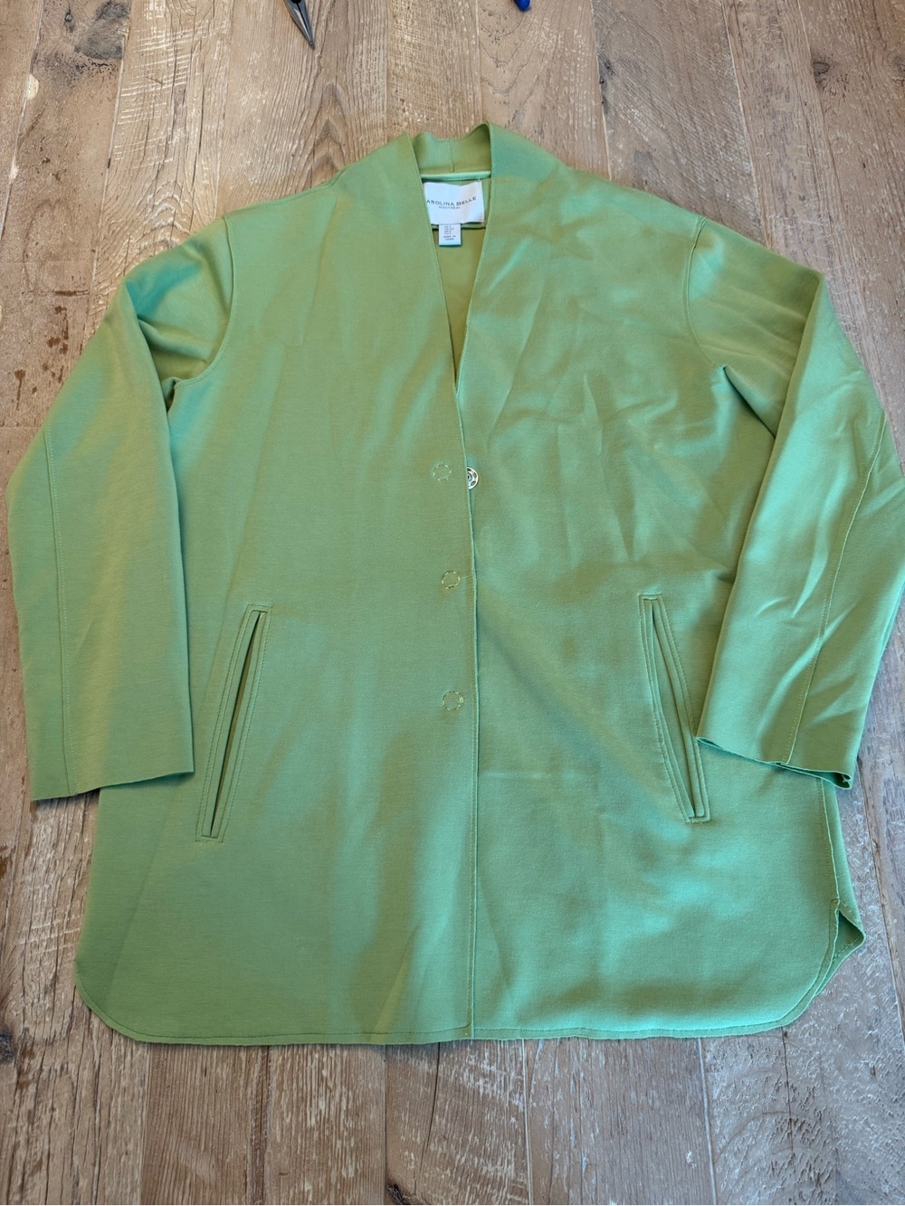 Carolina Belle Jersey Knit Light Green Snap Front Jacket Cardigan S